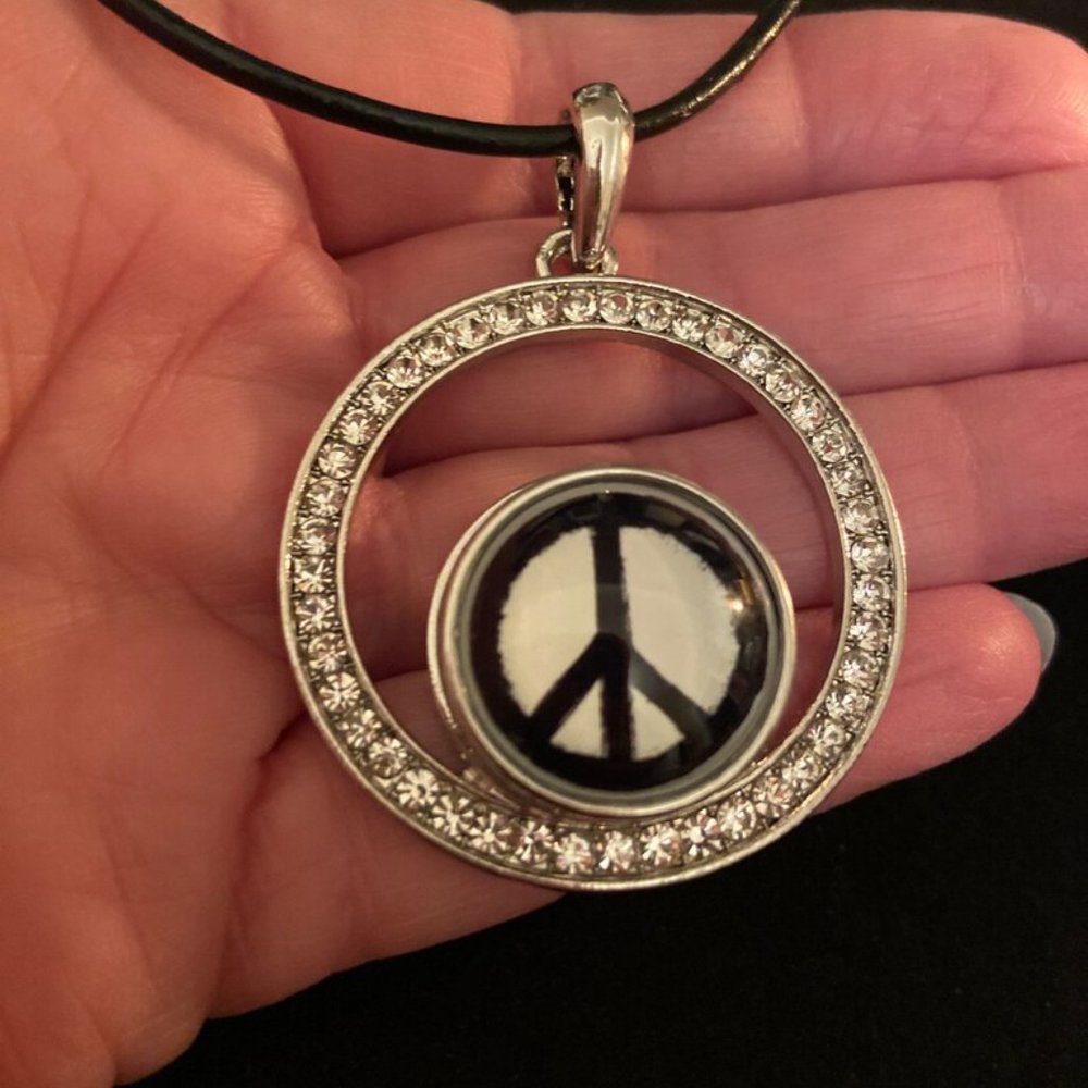 Peace Sign Rhinestone Necklace Gift - Picture 3 of 5